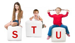 little kid on the block with letter on white